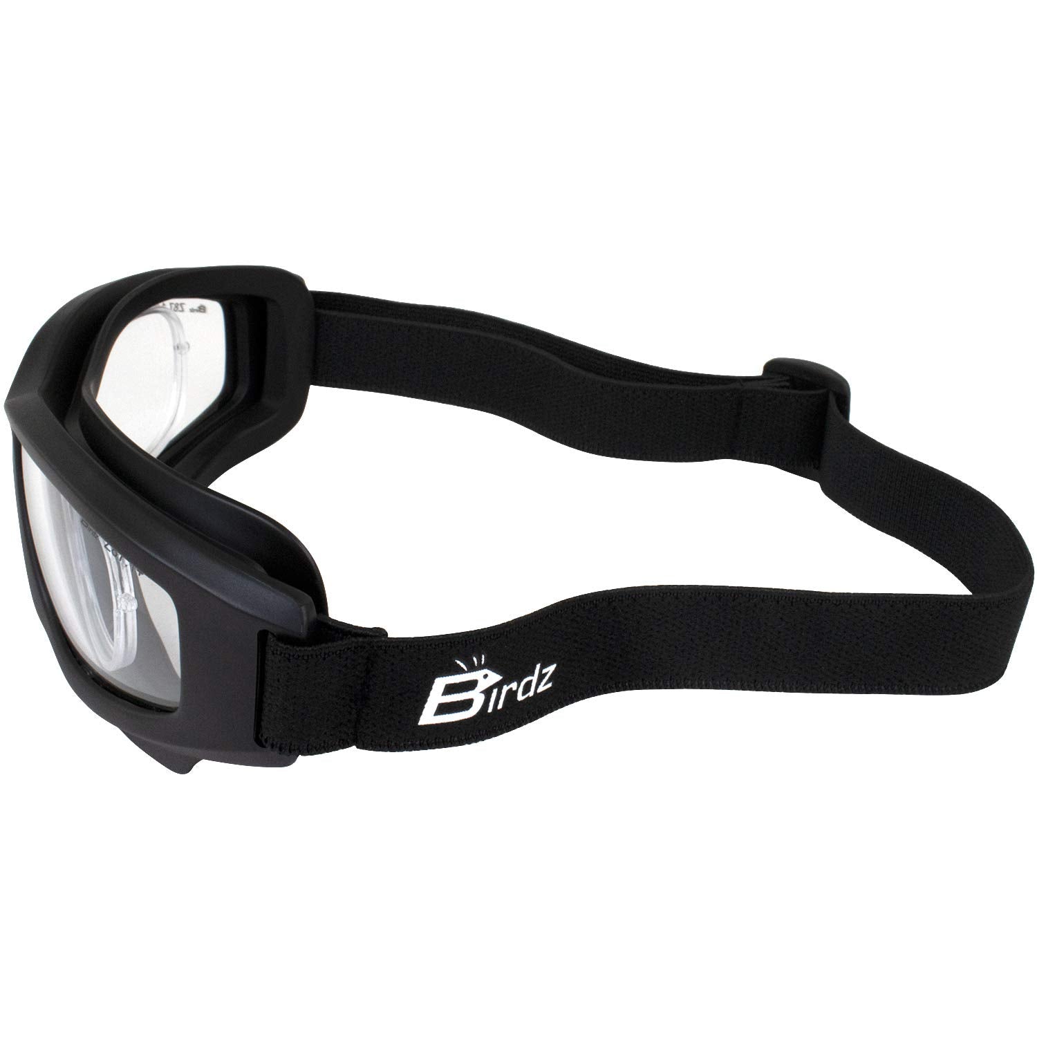 Birdz Flyer Sports Skydiving Construction Safety Goggles Black Frame With Yellow Anti-Fog Lens Rx Adapt (Clear)