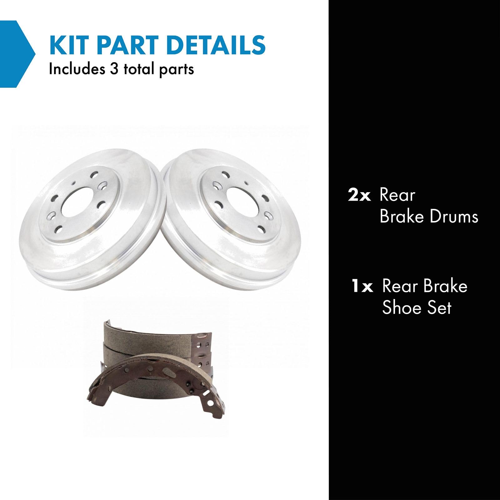TRQ Rear Brake Shoe & Drum Kit Compatible with 2016 Scion iA 2019-2020 Toyota Yaris