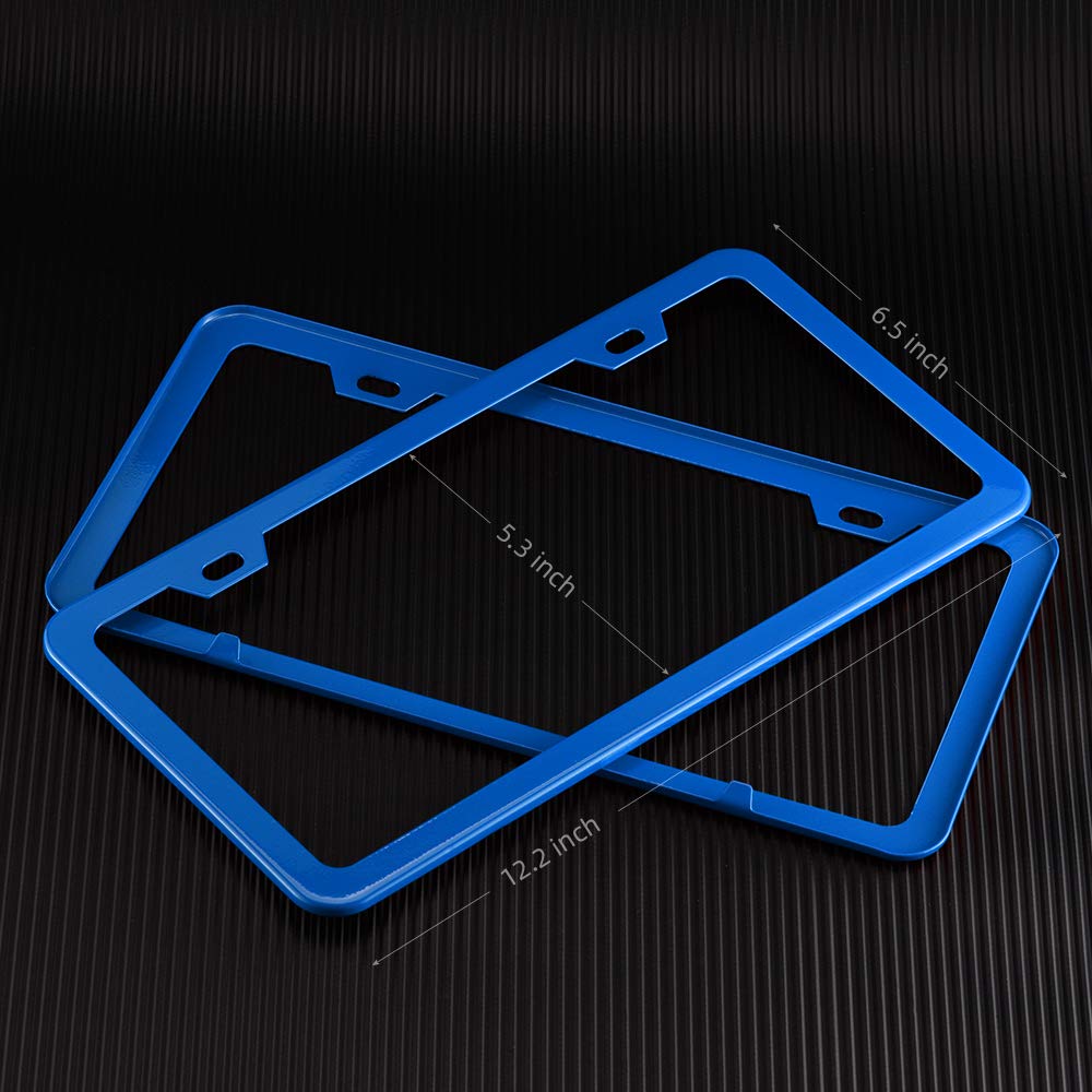 Deselen Blue License Plate Frame, Metal Thin Stainless Steel With 2 Holes Screw Cap, 2 Pack (Blue)