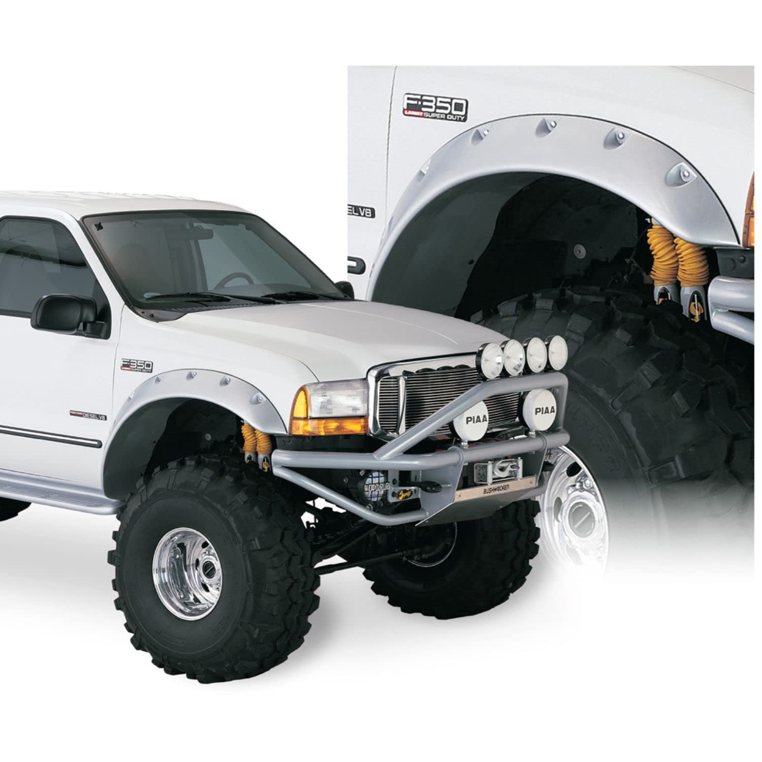 Bushwacker Cutout Pocket/Rivet Style Front Fender Flares | 2-Piece Set, Black, Smooth Finish | 20043-02 | Fits 1999-2007 Ford F-