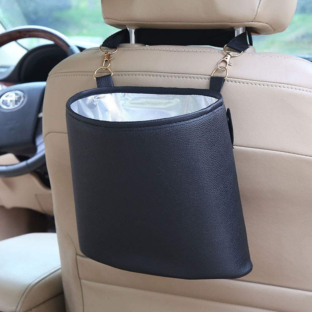 Hermia Hanging Car Trash Can Bin, Garbage Can Pu Leather, Waterproof Litter Auto Trash Can For Travelling, Outdoor, And Vehicle
