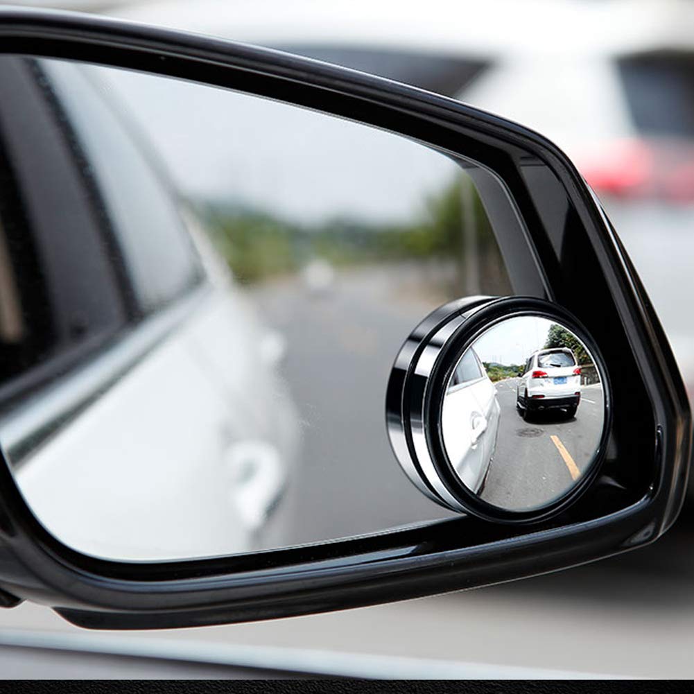 Ampper 2' Round Blind Spot Mirror, 360 Degree Adjustabe Hd Glass And Abs Housing Convex Round Stick-On Mirror For Car (Black, Pack Of 2)