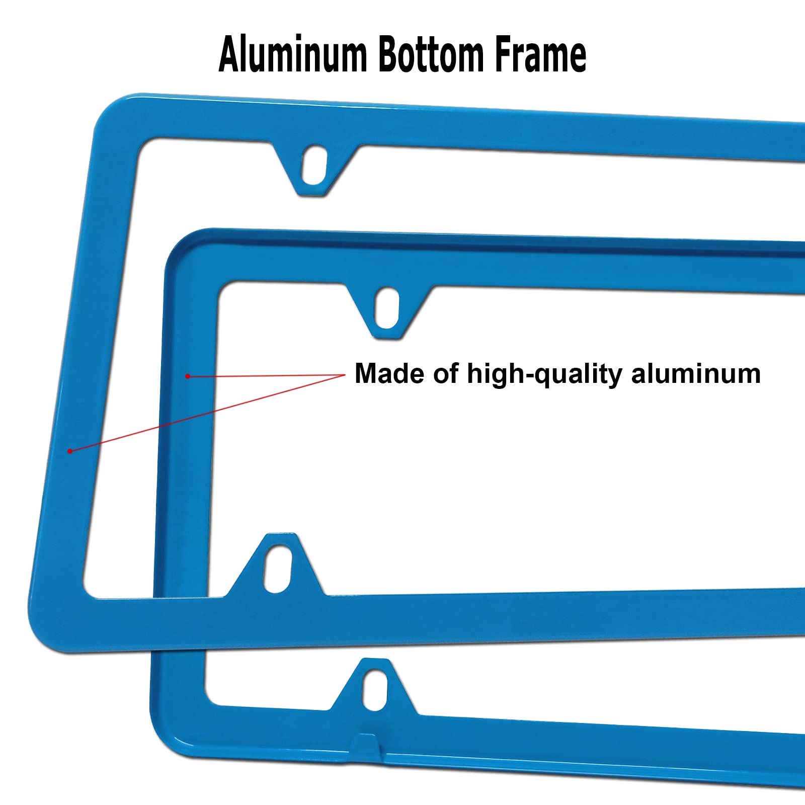 Youoy Blue License Plate Frames- Aluminum Front & Rear Car Tag Covers For Men Women, 2 Pack 4 Hole Thin Slim Holders With Mounting Hardware Kit- Stainless Steel Screws, Rattle Proof Pads