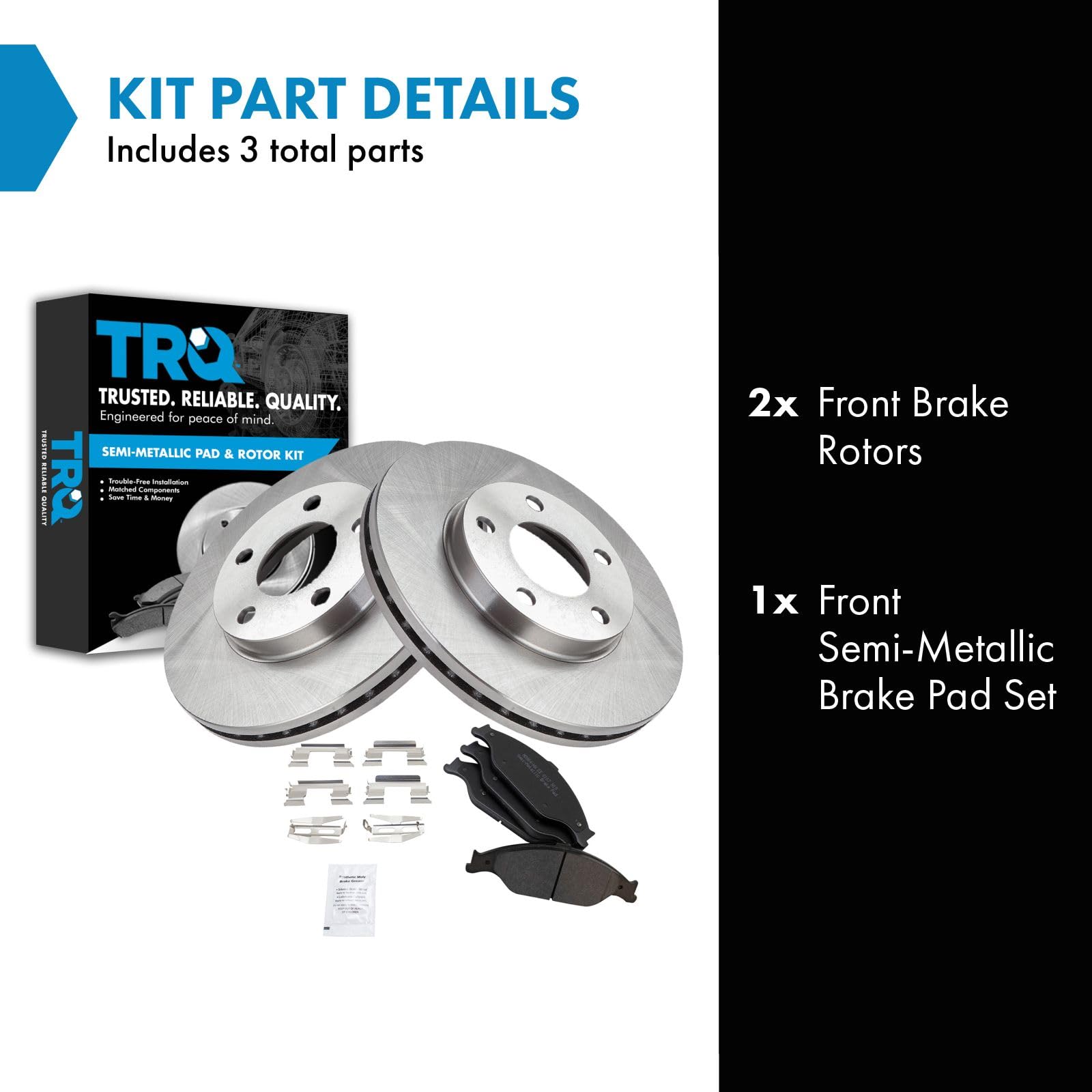 Trq Front Brake Pad & Rotor Kit Brake Pads Brake Rotor Semi-Metallic Compatible With 1999-2004 Ford Mustang