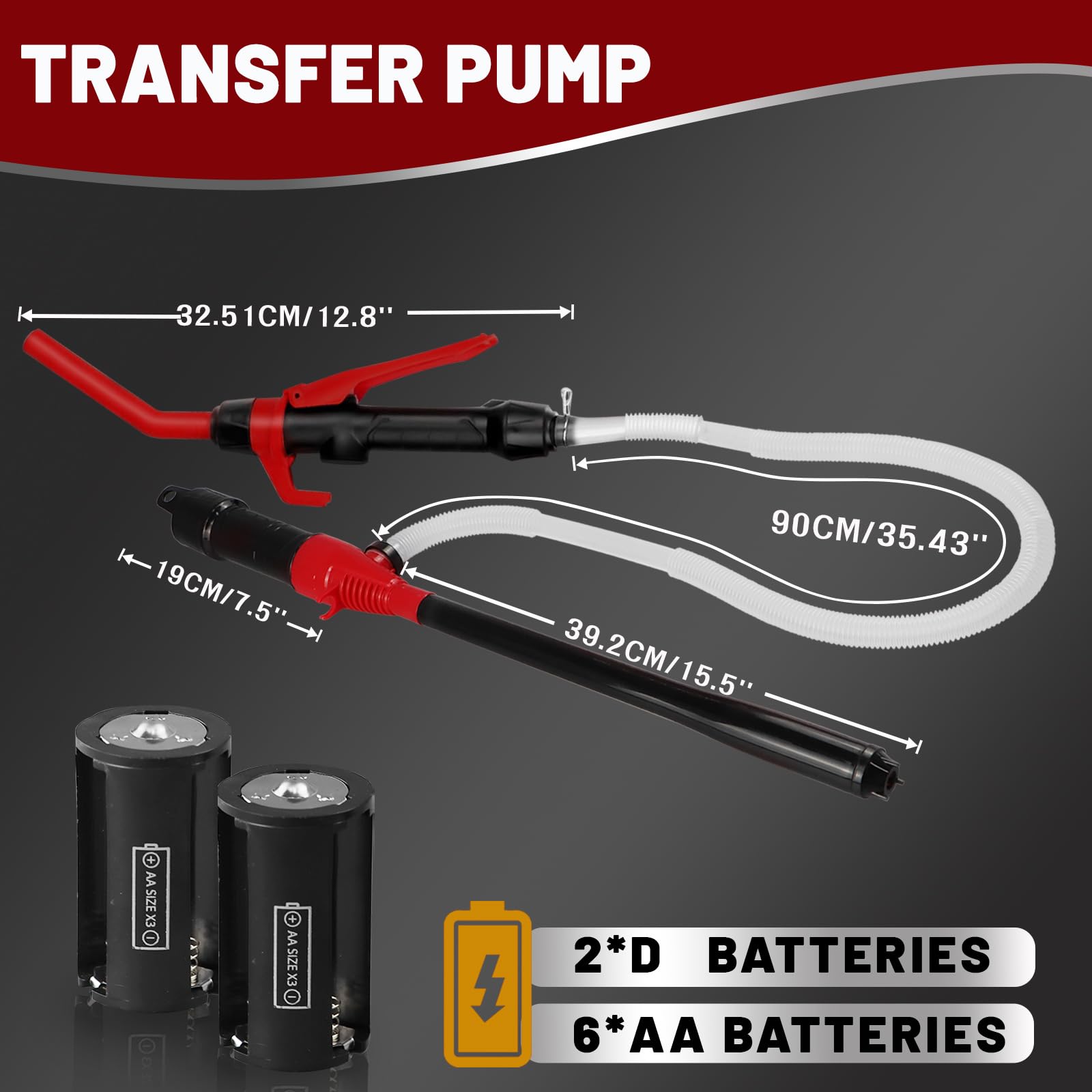 FUELIO Gas Transfer Pump Battery Powered - Fuel Transfer Pump with Nozzle - Battery Operated Gas Pump With 3 FT Long Hose 2.2 GP