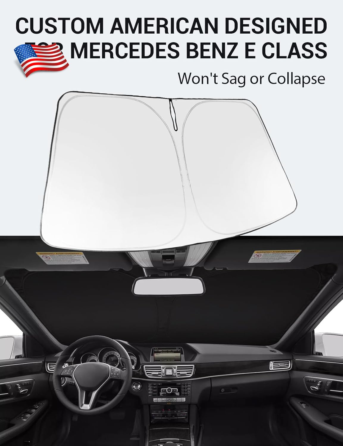 Proadsy 2025 Upgrade Windshield Sun Shade Custom Fit 2010-2016 Mercedes Benz E Class Foldable Front Sunshade Protector Sun Visor