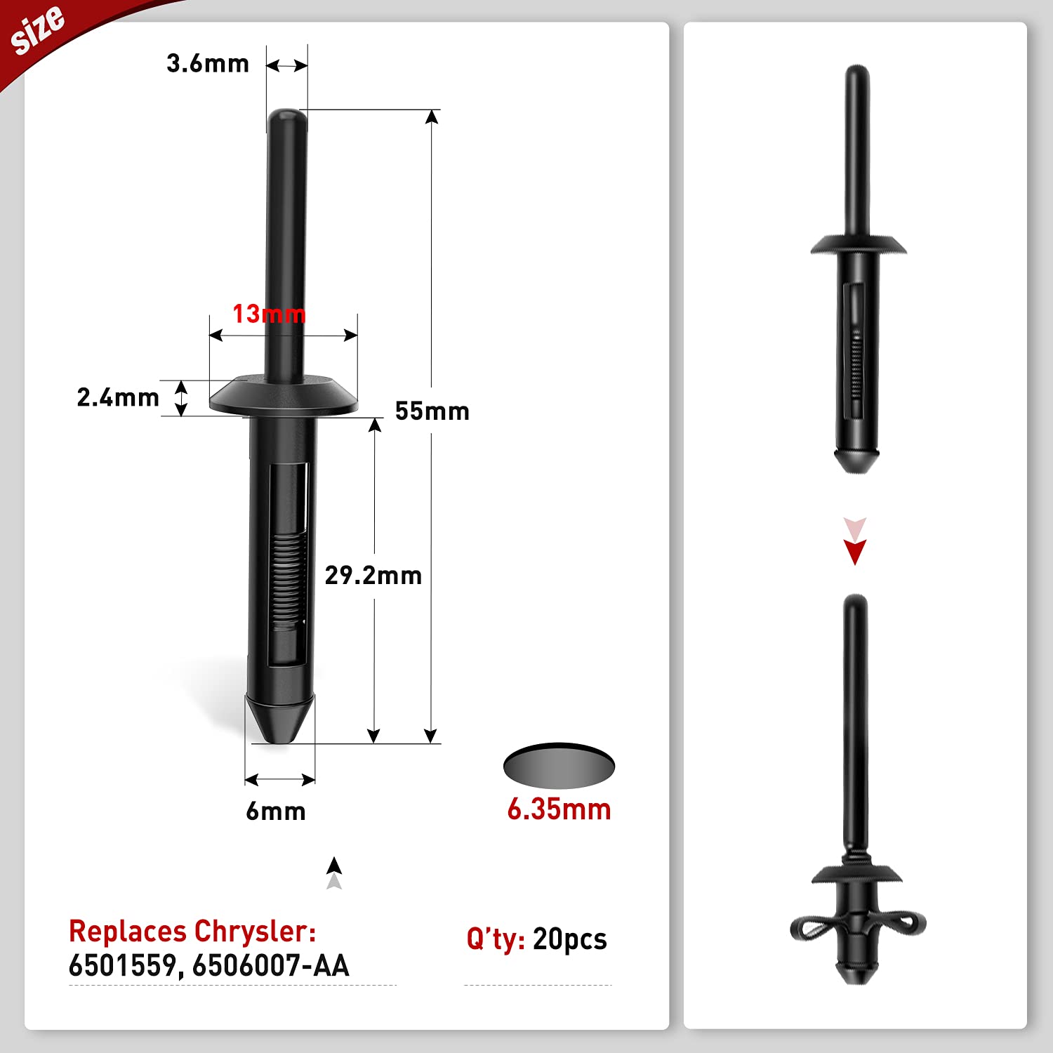 Nilight 60Pcs Blind Rivet Fender Flare Rocker Moulding Clip Bumper Shield Retainer Clip Assortment 6506007Aa 68039280-Aa 6030441