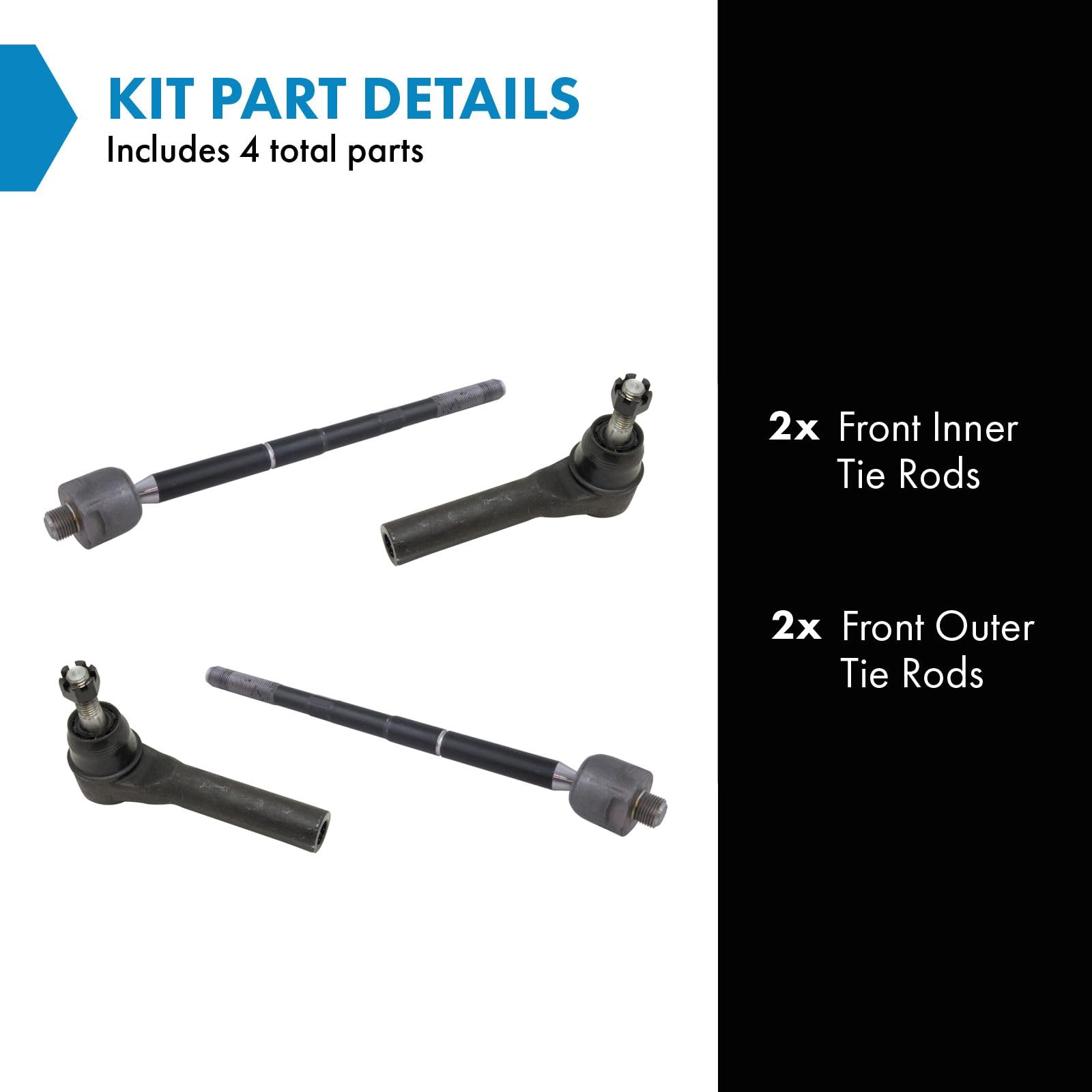 Trq Front Steering Inner Outer Tie Rod End Kit Set 4Pc Compatible With Silverado Tahoe Yukon