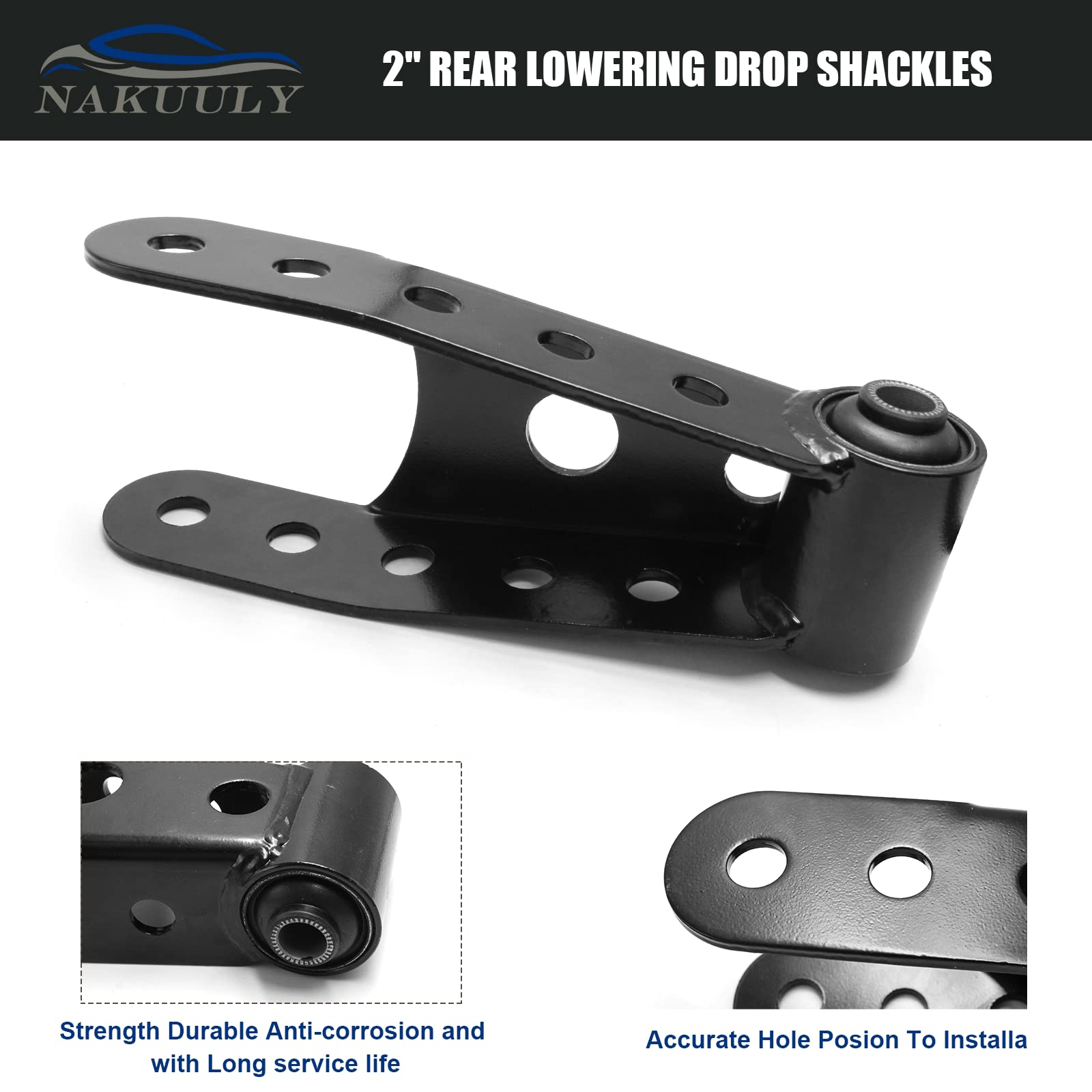 2 Rear Drop Lowering Shackle Suspension Kit 6400 Compatible With Chevy Silverado Gmc Sierra 1500 C1500 K1500 Dodge Ram Replaces # 6400 410520