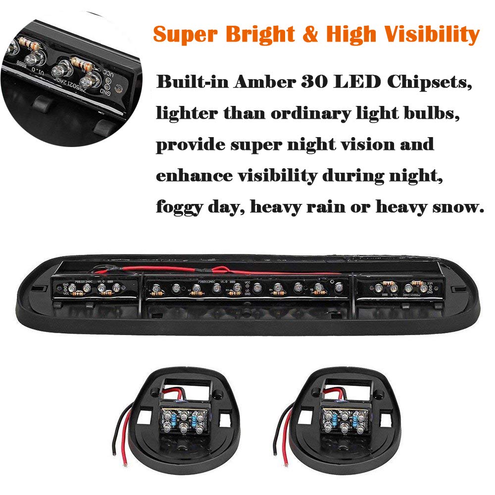 Npauto 3Pcs Smoked Cab Marker Lights Amber 30 Led Roof Top Running Lights W/Wiring Pack Replacement For 2002-2007 Chevy Silverad