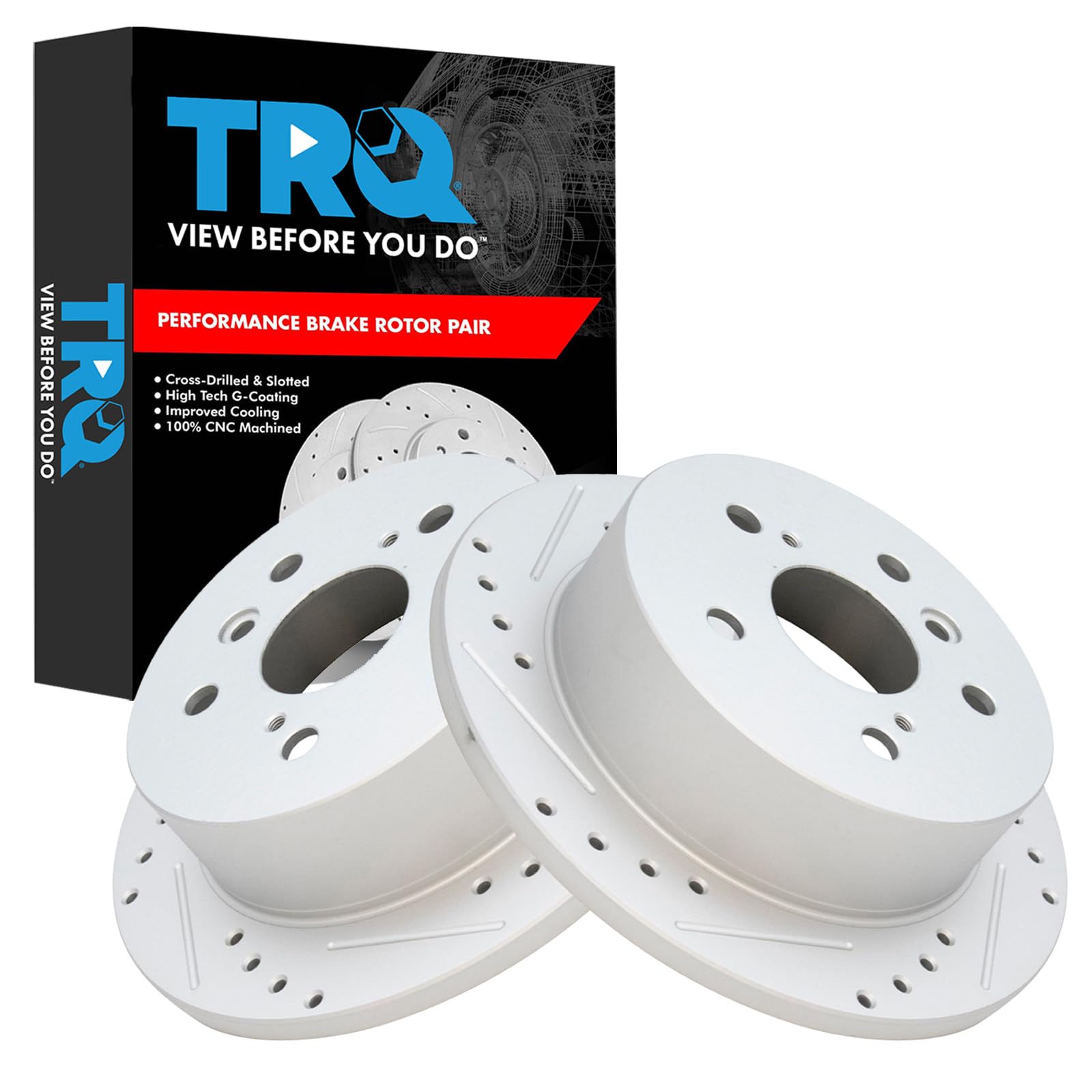 Trq Rear Performance Brake Rotors Set Premium G-Coated Cross Drilled & Slotted Compatible With 2002-2003 Lexus Es300 2004-2006 E