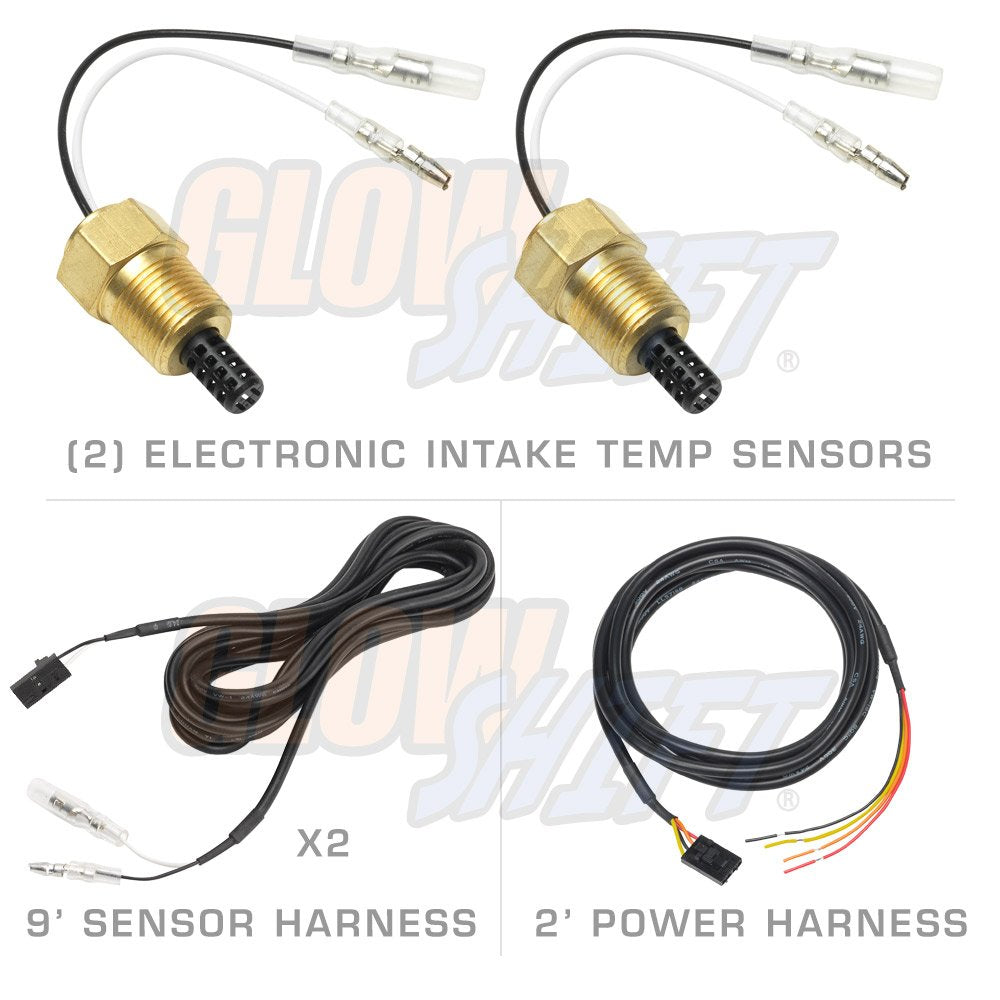 GlowShift 10 Color Digital 300°F Dual Intake Intercooler Temp Gauge Kit - GS-TCD20, 2-1/16" (52mm), Electronic Sensors, LED Displays