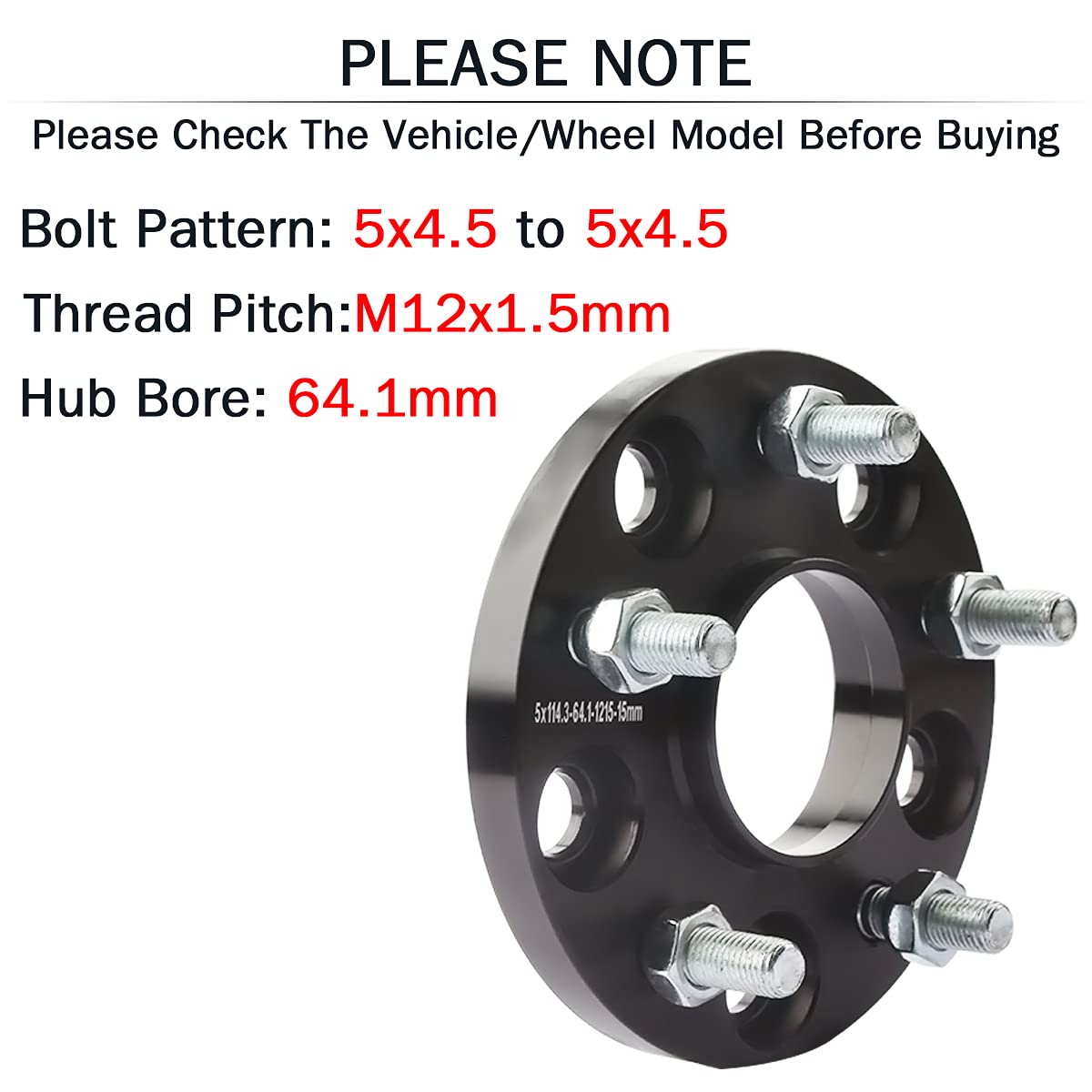 Gasupply 15Mm 5X114.3Mm Wheel Spacers, 5 Lug Forged Hubcentric 5X4.5 Wheel Spacers 64.1Mm Hub Bore With 12X1.5 Studs, Fit For Ci