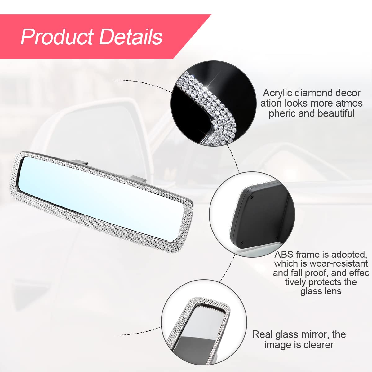 Blau Grun Bling Car Rear View Mirror, Rhinestones Crystal Clip-On Rearview Mirror With Hd Glass, Compatible With Most Cars, Suvs