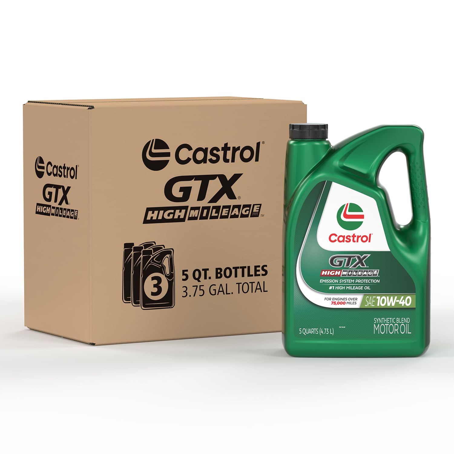 Castrol Gtx High Mileage 10W-40 Synthetic Blend Motor Oil, 5 Quarts, Pack Of 3