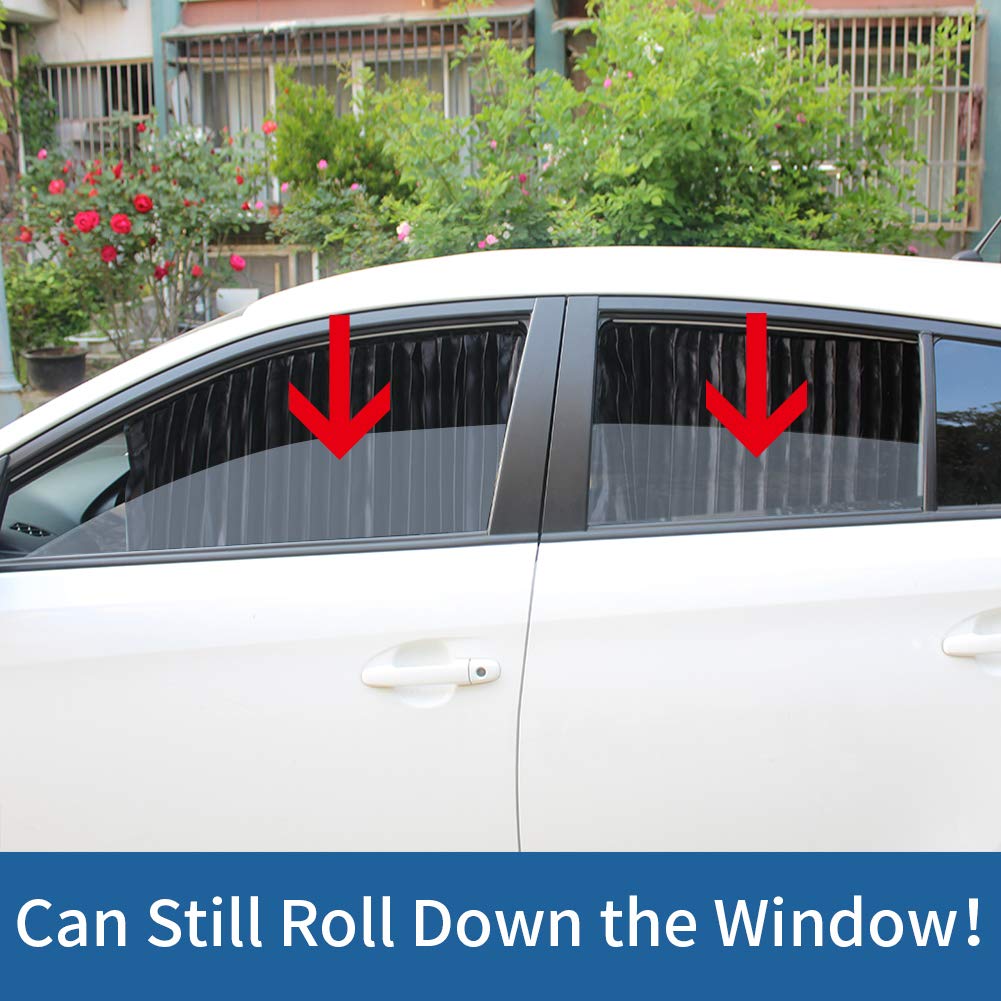 Ovege Car Window Shade -Car Side Window Sun Shade Car Curtain Pleated Silky Uv Protection Privacy Baby Suction Magnetic(Black-Opaque, Back Seat 2Pcs)
