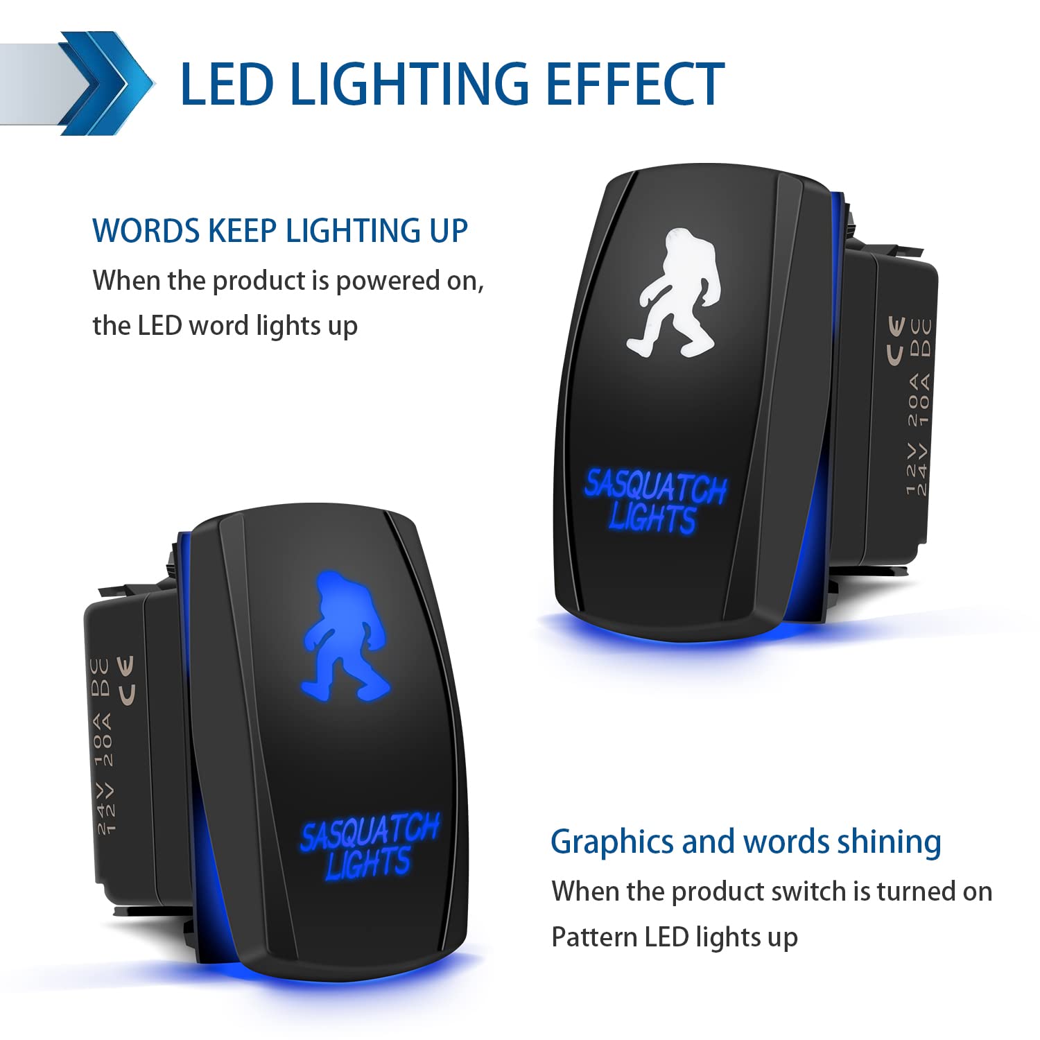 Fabood F Waterproof 5 Pin Sasquatch Lights Rocker Switch Laser Spst On/Off Two Led Backlit Blue Light 20A 12V For Automotive Mot