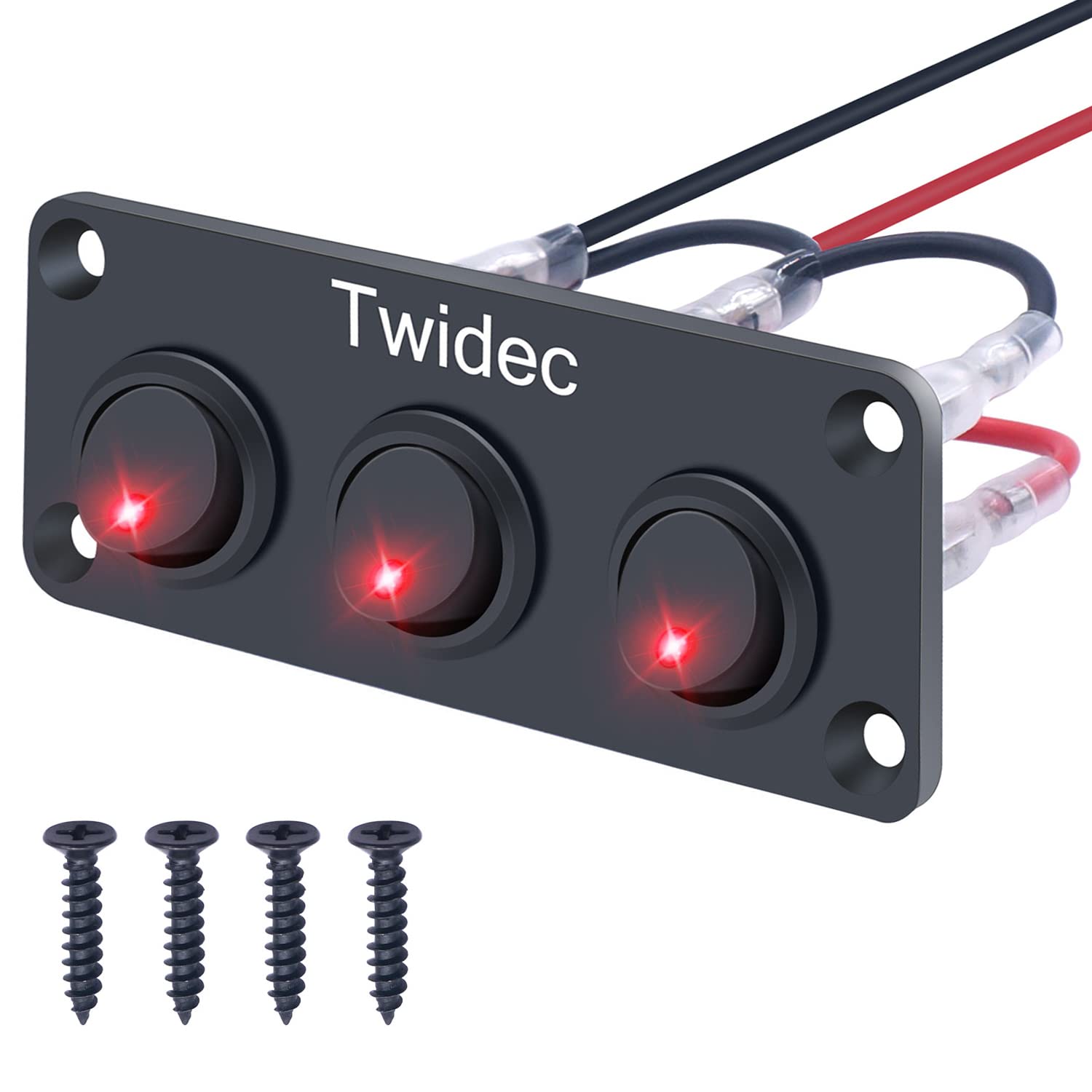 Twidec/3 Gang Round Dot Lighted Rocker Switch Toggle Metal Panel With 20A 12V Dc On/Off Spst Switch Control For Car Or Boat Red Led Light Kcd2-102N-R-Xbz