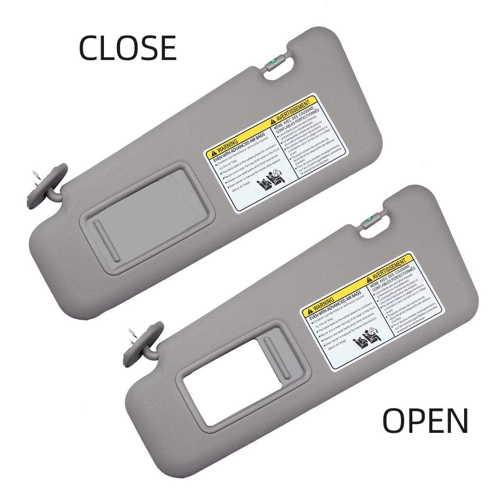 Dasbecan Left Driver & Right Passenger Side Sun Visor With Light Compatible With Toyota Highlander 2008-2013 74320-48500-B0 74320-0E050-B0 (Gray)