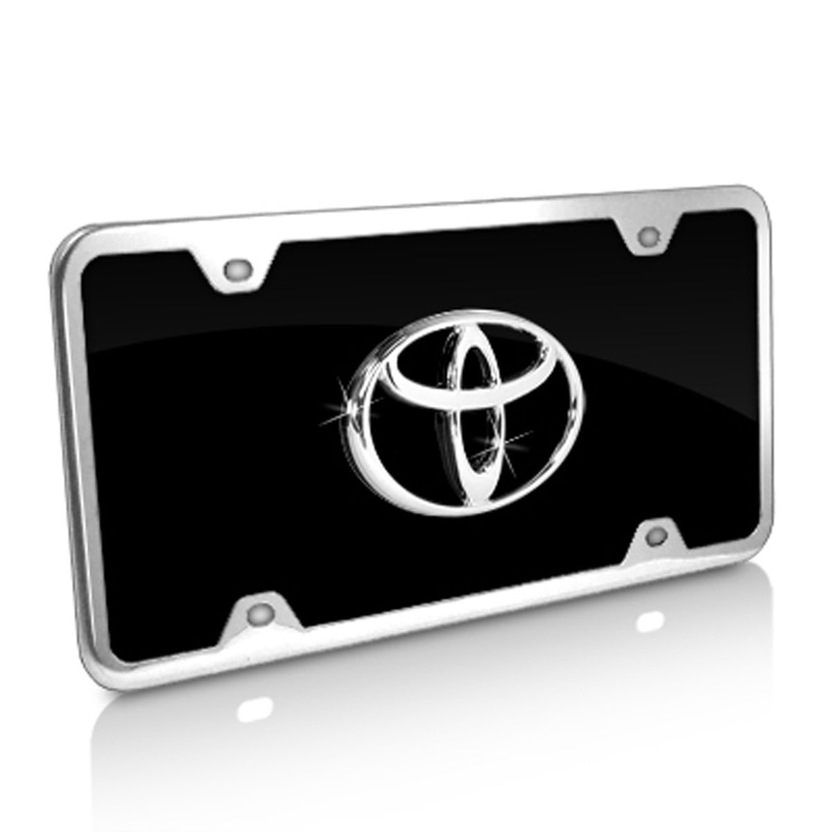 Toyota Logo Black Acrylic License Plate With Chrome Frame Kit