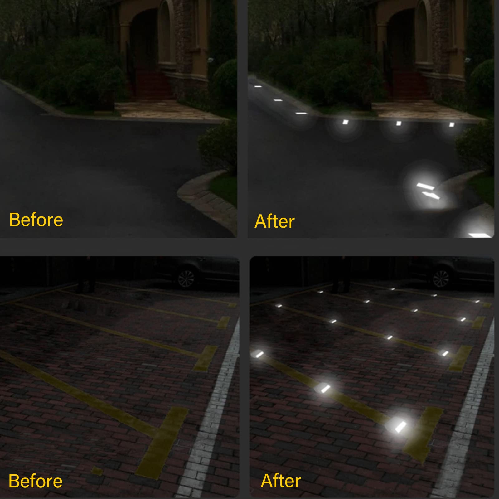 Road Reflectors 4 by 4 Inch, 10 Pack Commercial Driveway Reflectors White Reflective Road Driveway Pavement Studs Ground Markers