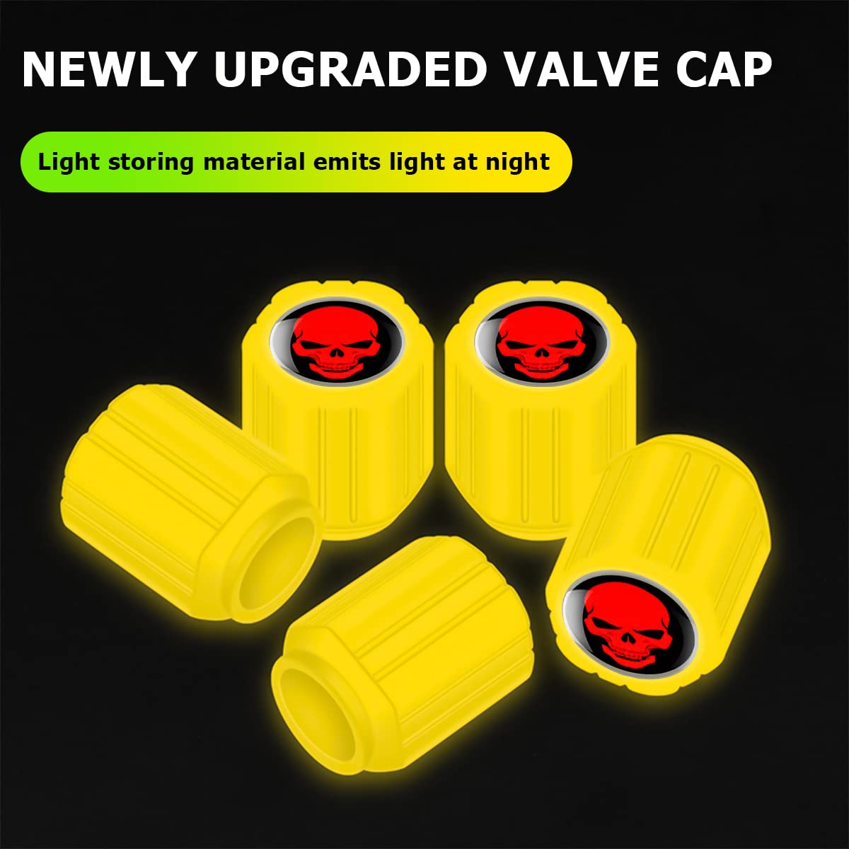 12Pcs Fluorescent Skull Tire Valve Stem Caps, Car Corrosion Resistant Wheel Valve Cover, Luminous Illuminated Skull Glow In The