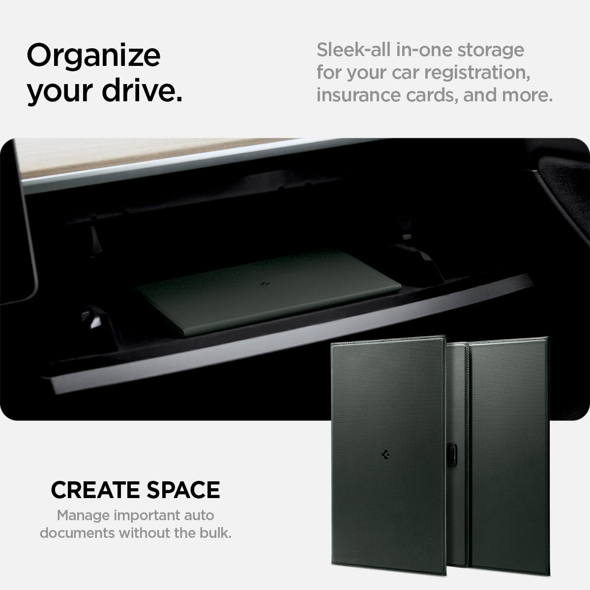 Spigen Car Registration And Insurance Card Holder Velo Vegan Premium Leather Designed For New Tesla Model Y 2025 Refresh Model 3
