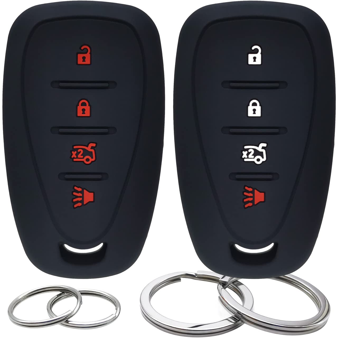 Gfdesign 2 Pcs Silicone 4 Buttons Key Fob Cover Remote Case Keyless Rubber Protector Holder Compatible With Chevrolet Chevy Bolt Camaro Equinox Malibu Sonic Spark Traverse Trax Volt Hyq4Ea (Black)