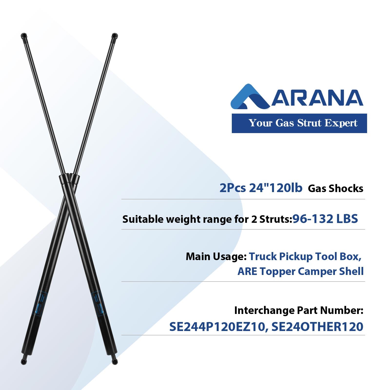 Arana Se24Other120 24 Inch 120Lb/534N Gas Struts Spring Shocks Se24Other120 24 Inch 120Lb Lift Support For Heavy-Duty Floor Hatc