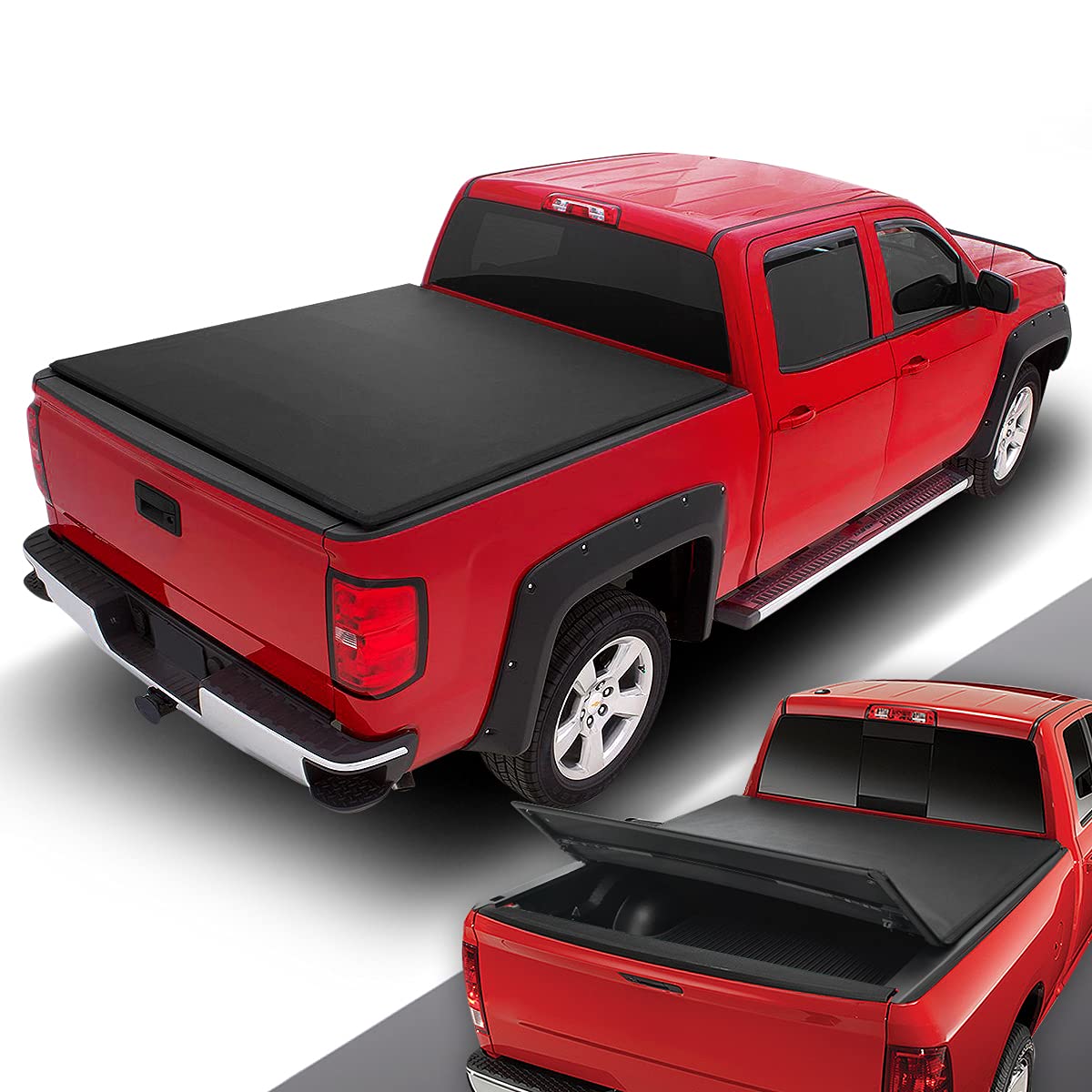 Dna Motoring Truck Bed Soft Tri-Fold Adjustable Tonneau Cover Compatible With 09-18 Dodge Ram 1500 6.5Ft Fleetside Short Beds W/