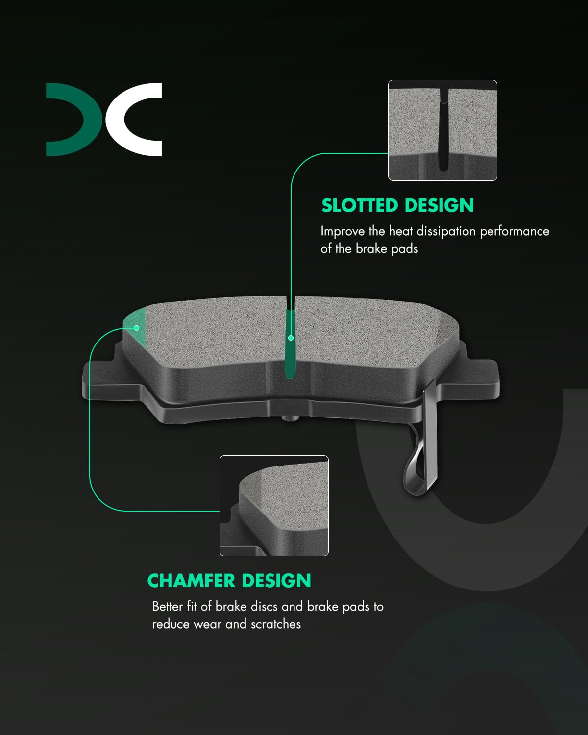 Scitoo D1544 Rear Semi-Metal Brake Pads Sets Fit For Hyundai Accent/Elantra/Elantra Gt/Sonata/Veloster,For Kia Cadenza/Forte/For