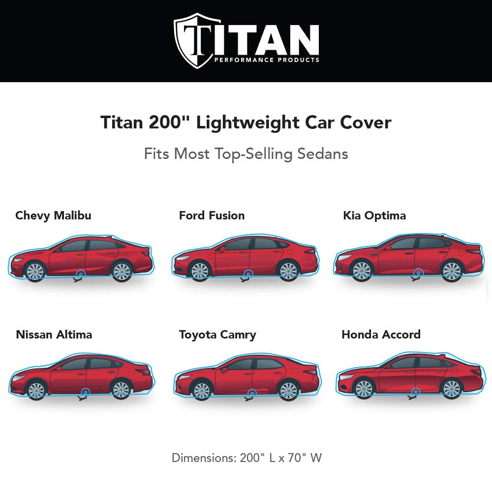 Titan Lightweight Poly 210T Car Cover For Sedans 186-202''. Waterproof, Uv Protection, Scratch Resistant, Driver-Side Zippered O