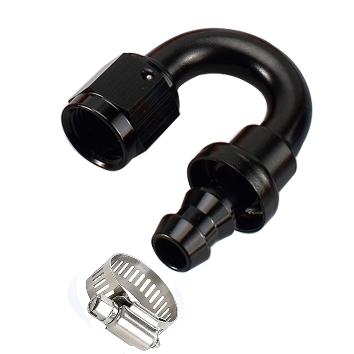 Ac Performance 180 Degree Female -6 An To 3/8'' Push Lock Hose End Barb Fitting Aluminum Black With Clamp