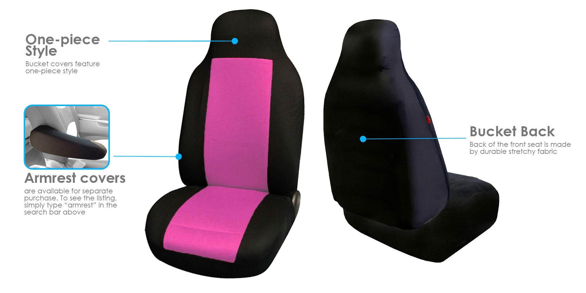 Fh Group Full Set Car Seat Covers Classic Cloth Universal Fit Pink Seat Covers,Washable High Back Combo Small Car Seat Cover Des