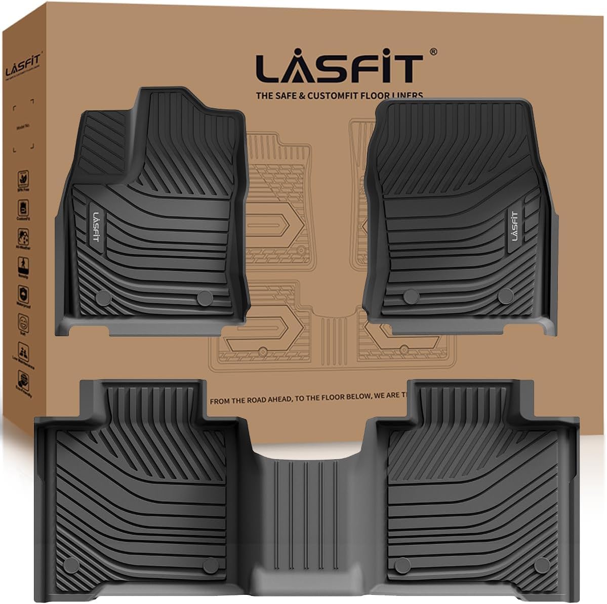 Lasfit Floor Mats For Toyota Tundra 2022-2024 2025 Crewmax Cab, All Weather Custom Fit Tpe Floor Liners For Tundra Sr/Sr5/Trd Pr