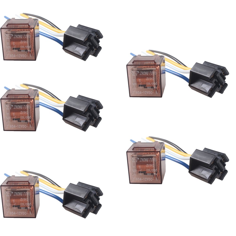 Esupport Car Universal Transparent Relay 12V 80A Spst 4Pin Switch Wire Socket Plug Harness Kit Pack Of 5