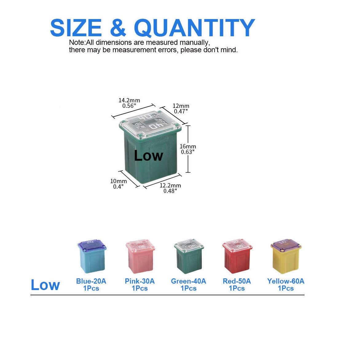 30 Pc Automotive Low Profile Box Shaped Fuse Kit For Ford, Chevy/Gm, Nissan, And Toyota Pickup Trucks, Cars And Suvs