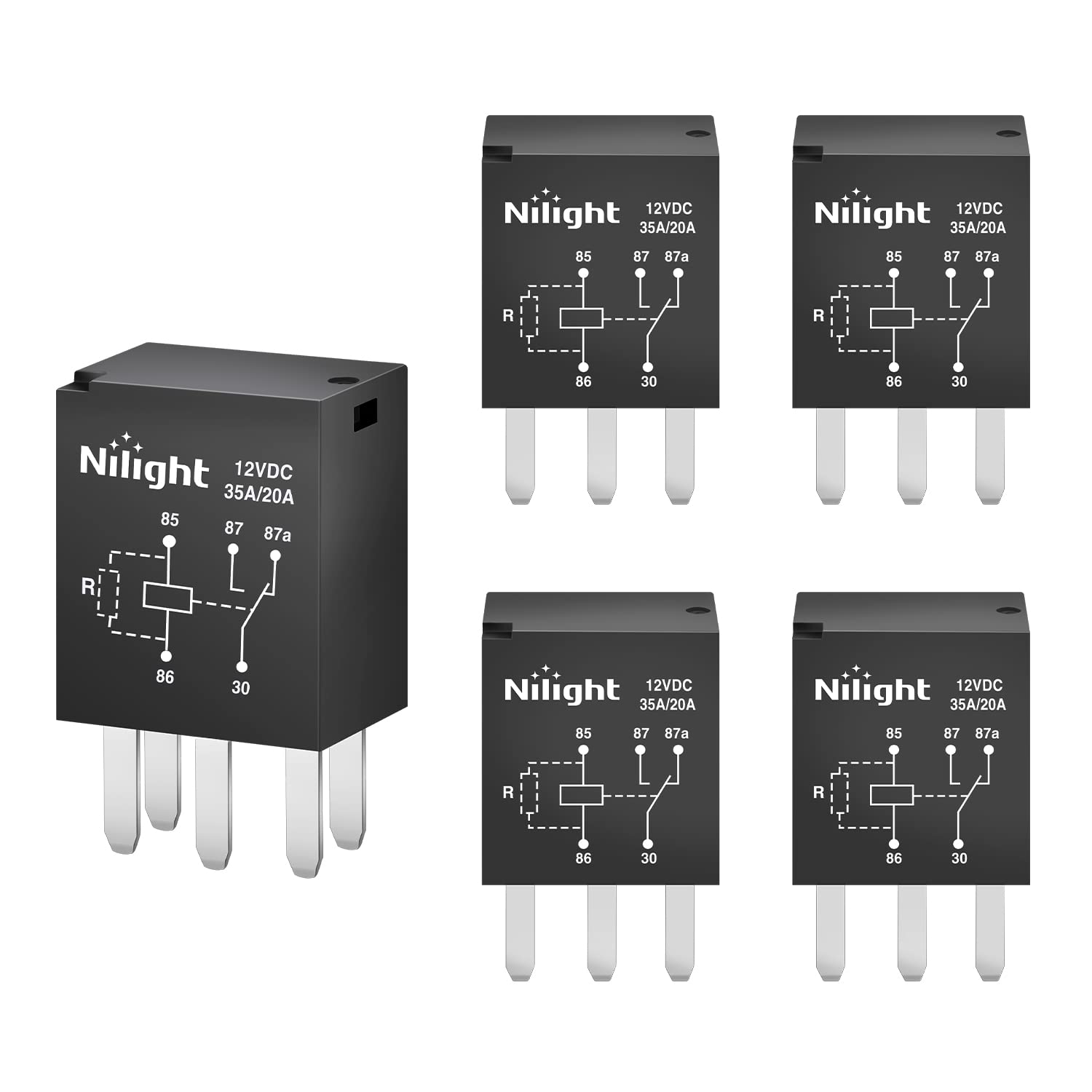 Nilight Spst Multi Purpose Relay 12V 5 Prong Fuel Pump Relay 5Pack 35A/20A Ultra Micro Iso Automotive Replacement Accessory Powe