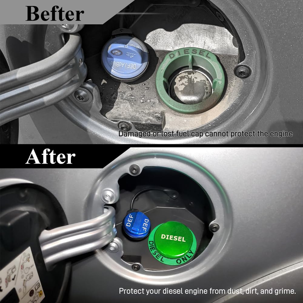 RGOAANC Diesel Fuel Cap for Dodge Ram, Fuel Tank Cap, Magnetic Green Diesel Fuel Cap and Anti-lost rope-Non-magnetic Blue DEF Ca
