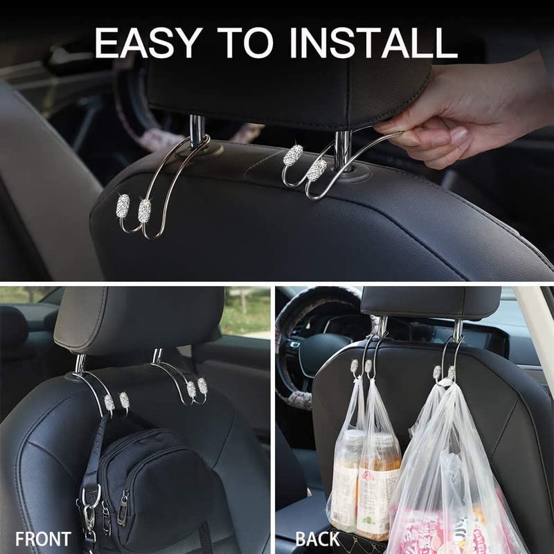 2024 Newest Bling Auto Hooks,Car Hangers Organizer Seat Headrest Hooks,Bag Organizers Rack And Hanger, Heavy-Duty Car Seat Hooks