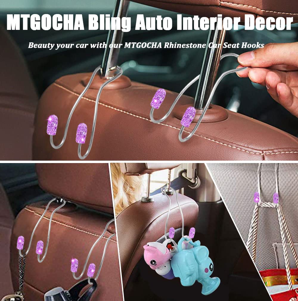 Mtgocha Car Headrest Hooks Car Purse Hanger, Universal Car Hook For Handbag And Wallet, Bling Car Accessories For Women 2 Pack,