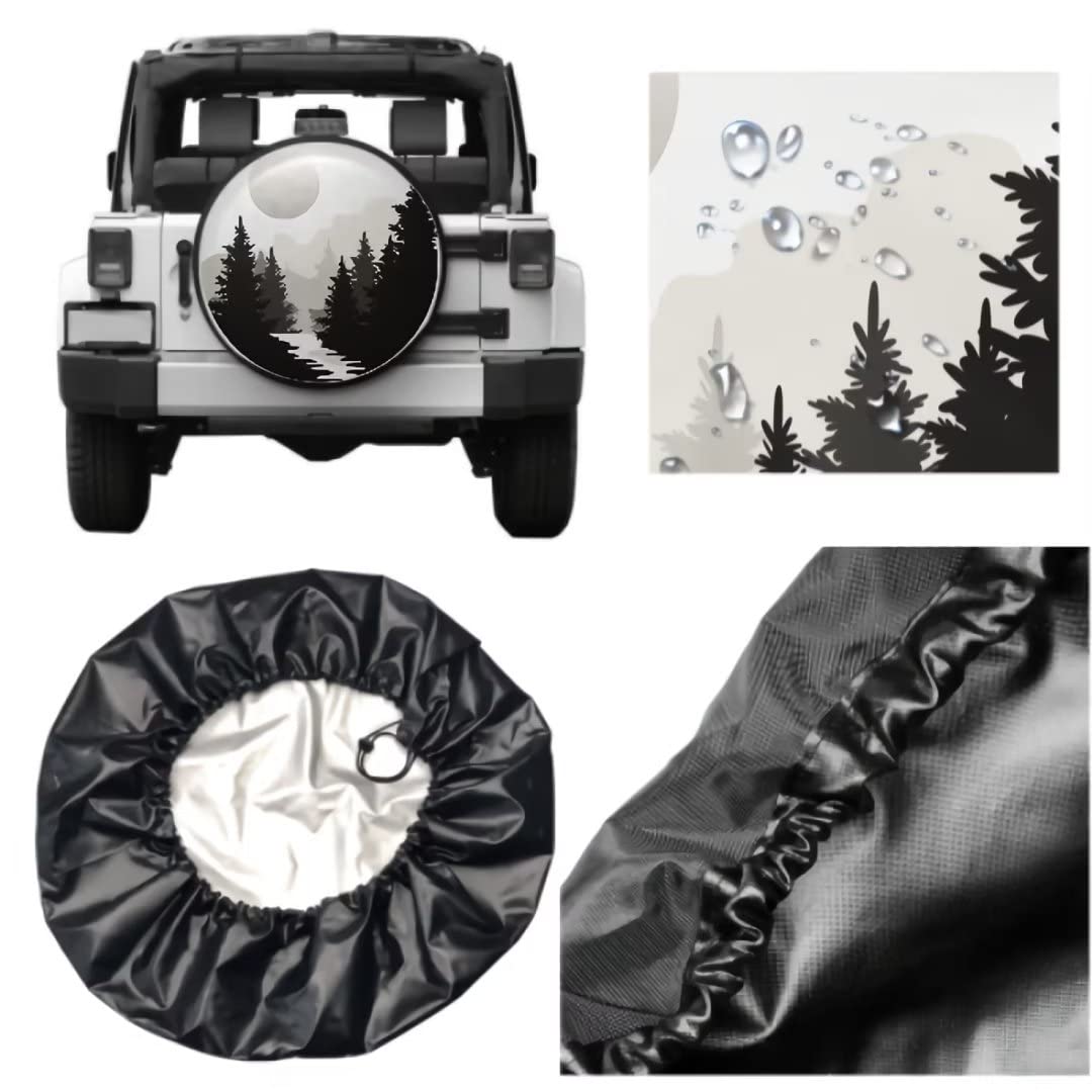 Abstract Moon Spare Tire Cover Mountain Tree Waterproof Dust-Proof Universal Spare Wheel Tire Covers 15 Inch Fit For Rv Trailer