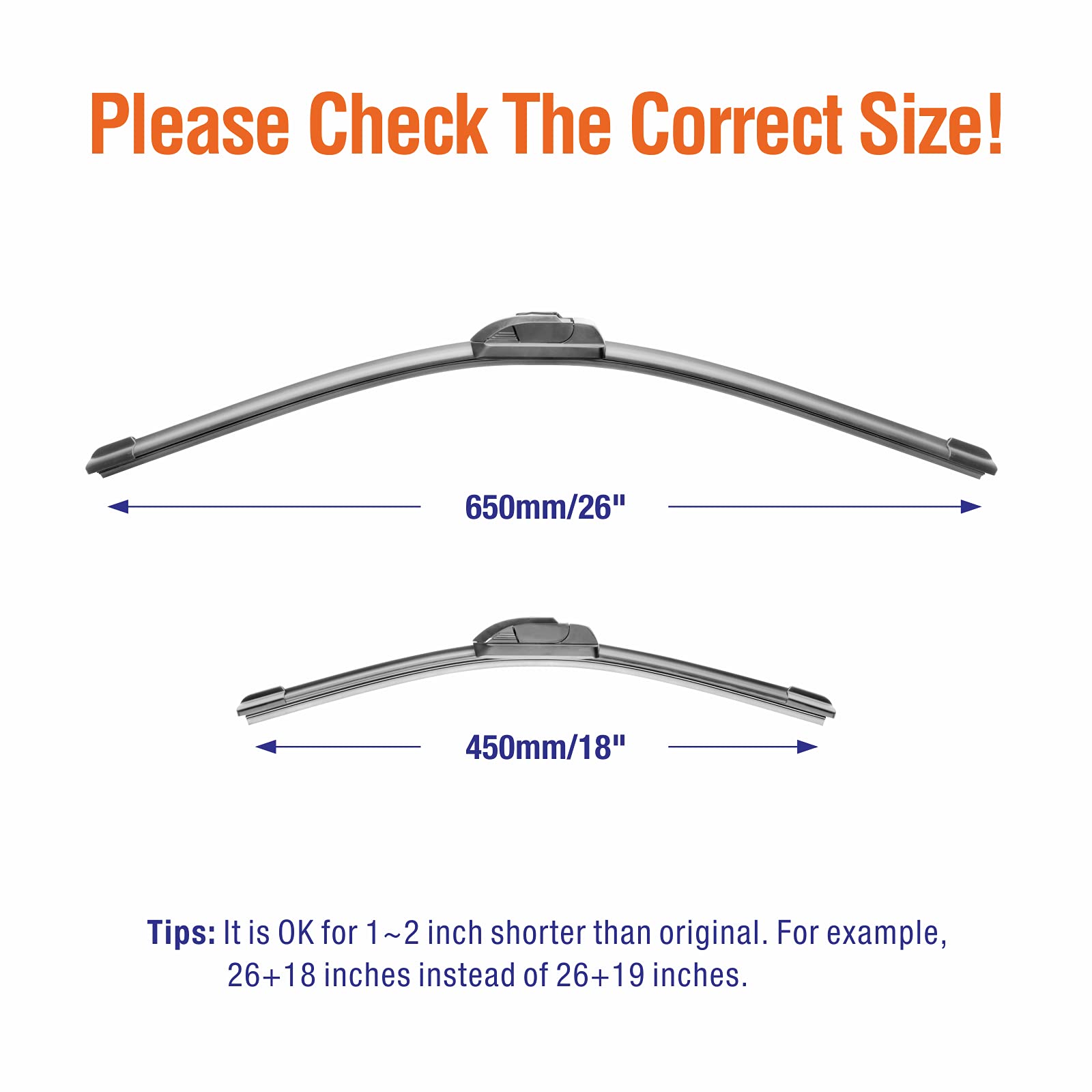 Wowiper Wiper Blades 26'' + 18'' Automotive Replacement Windshield Wiper Blades For My Car Premium All-Seasons Oe Quality Wipers