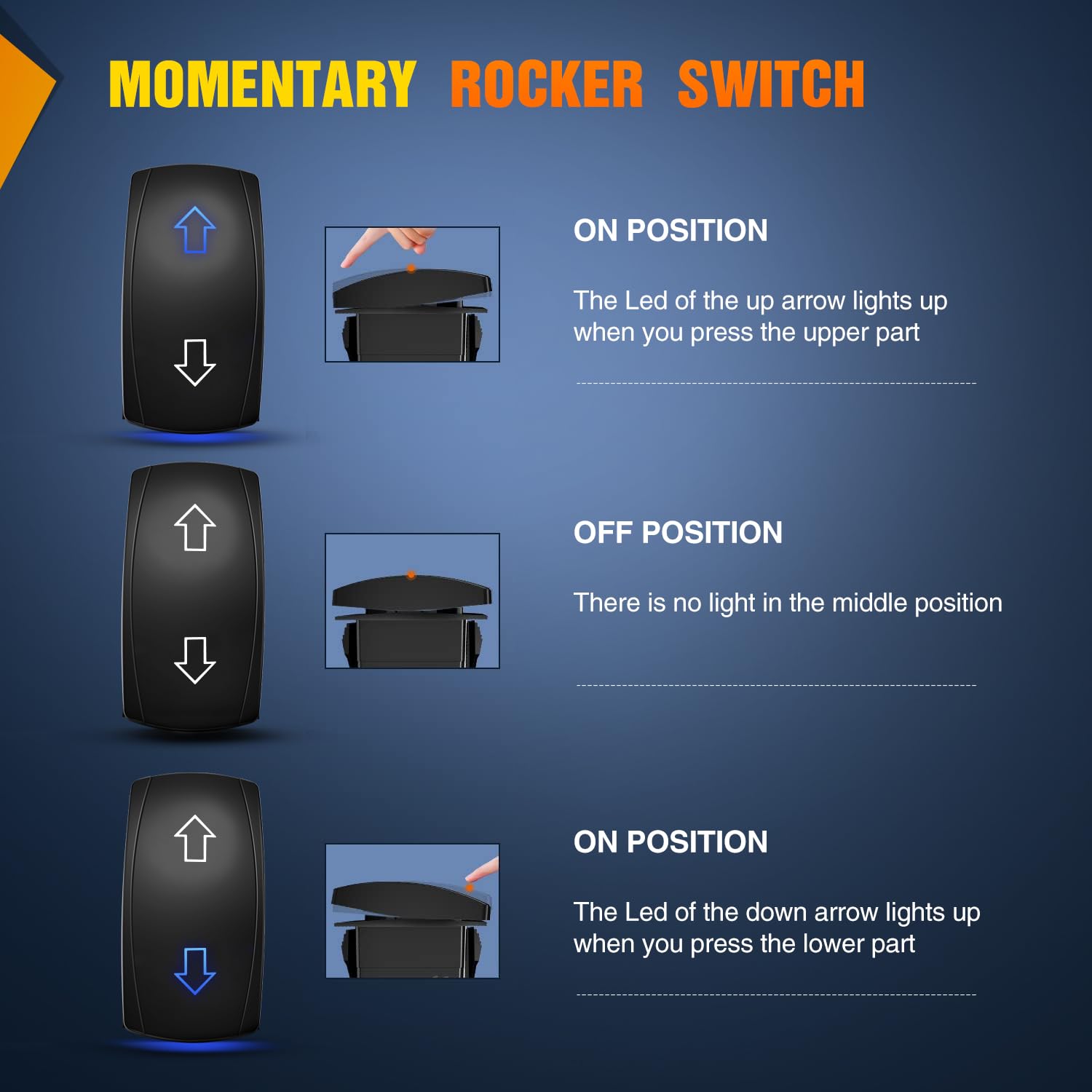 Nilight Arrows Motor Polarity Reverse Momentary Rocker Switch DPDT 20A 12V 24V 7PIN (ON) Off (ON) Switch Toggle Wire Up Down Car