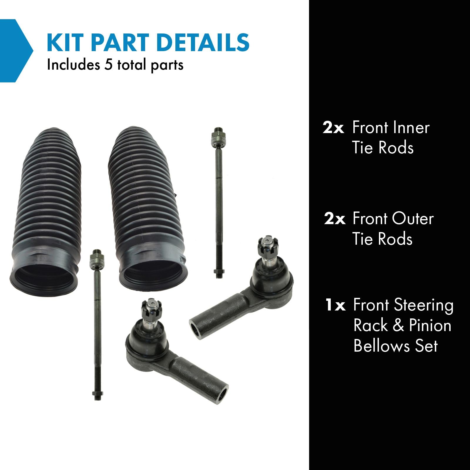 Trq Front Driver & Passenger Side Steering Kit Steering Rack & Pinion Bellow Tie Rod Compatible With 2006-2010 Dodge Ram 1500 20