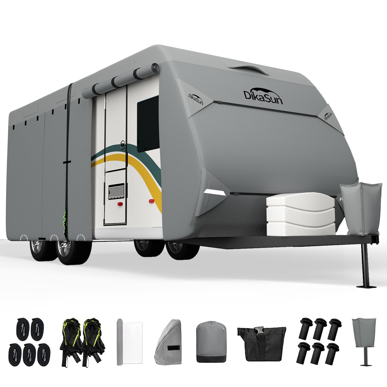 Dikasun Rv Cover, Upgraded 7 Layers Top Travel Trailer Cover Fits 16-18 Ft Rv, Waterproof Camper Cover For Toy Hauler With Tongu