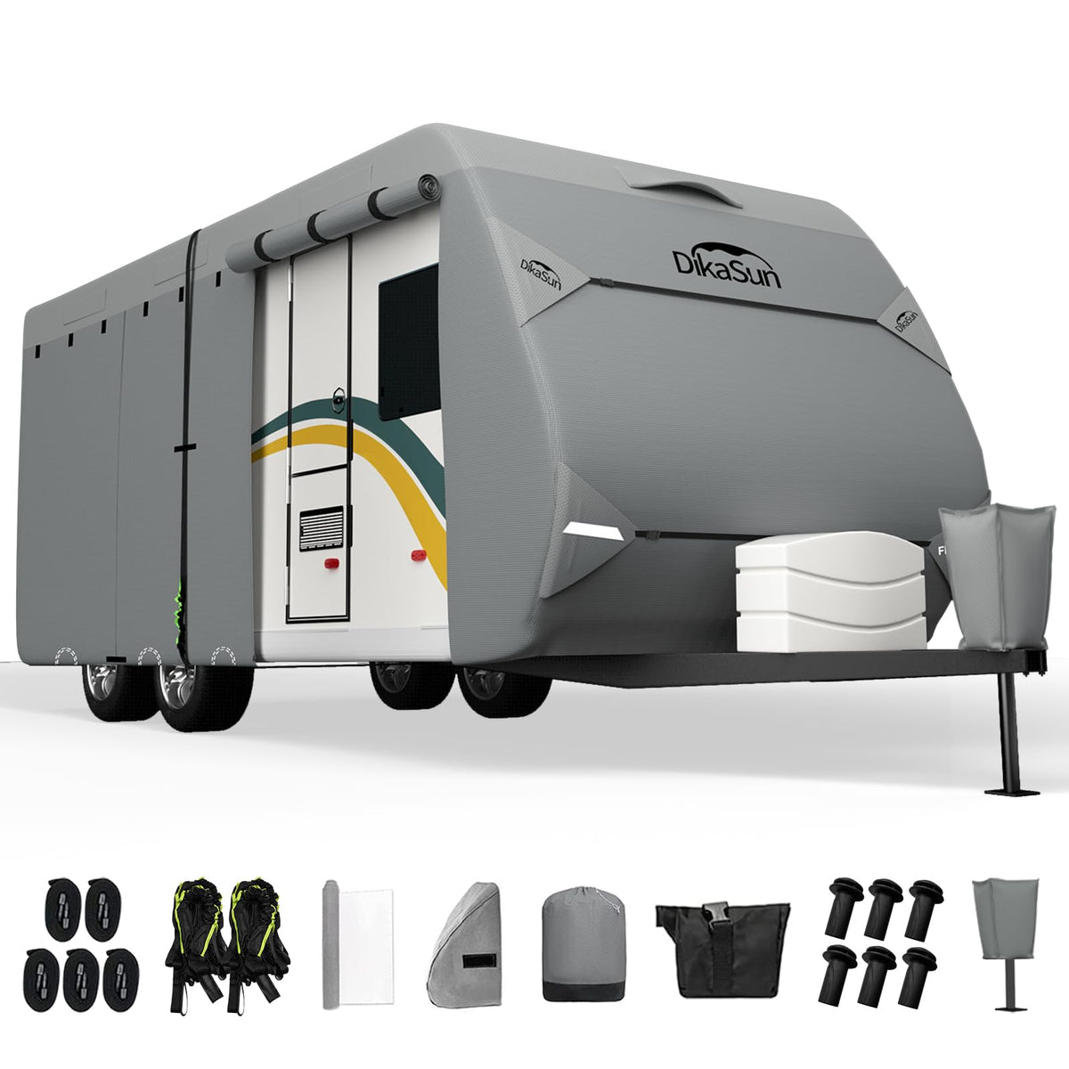 Dikasun Rv Cover, Upgraded 7 Layers Top Travel Trailer Cover Fits 18 To 20 Feet Rv, Waterproof Camper Cover For Toy Hauler With 