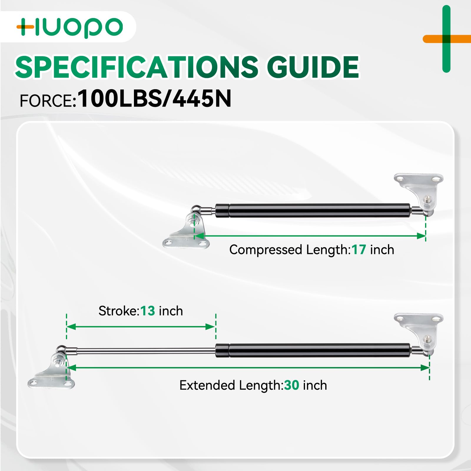 Huopo 30 Inch 100 Lb/445 N Gas Shock Strut Spring Lift Support For Rv Bed Door Floor Hatch Boat Shed Window Custom Heavy Duty Tr