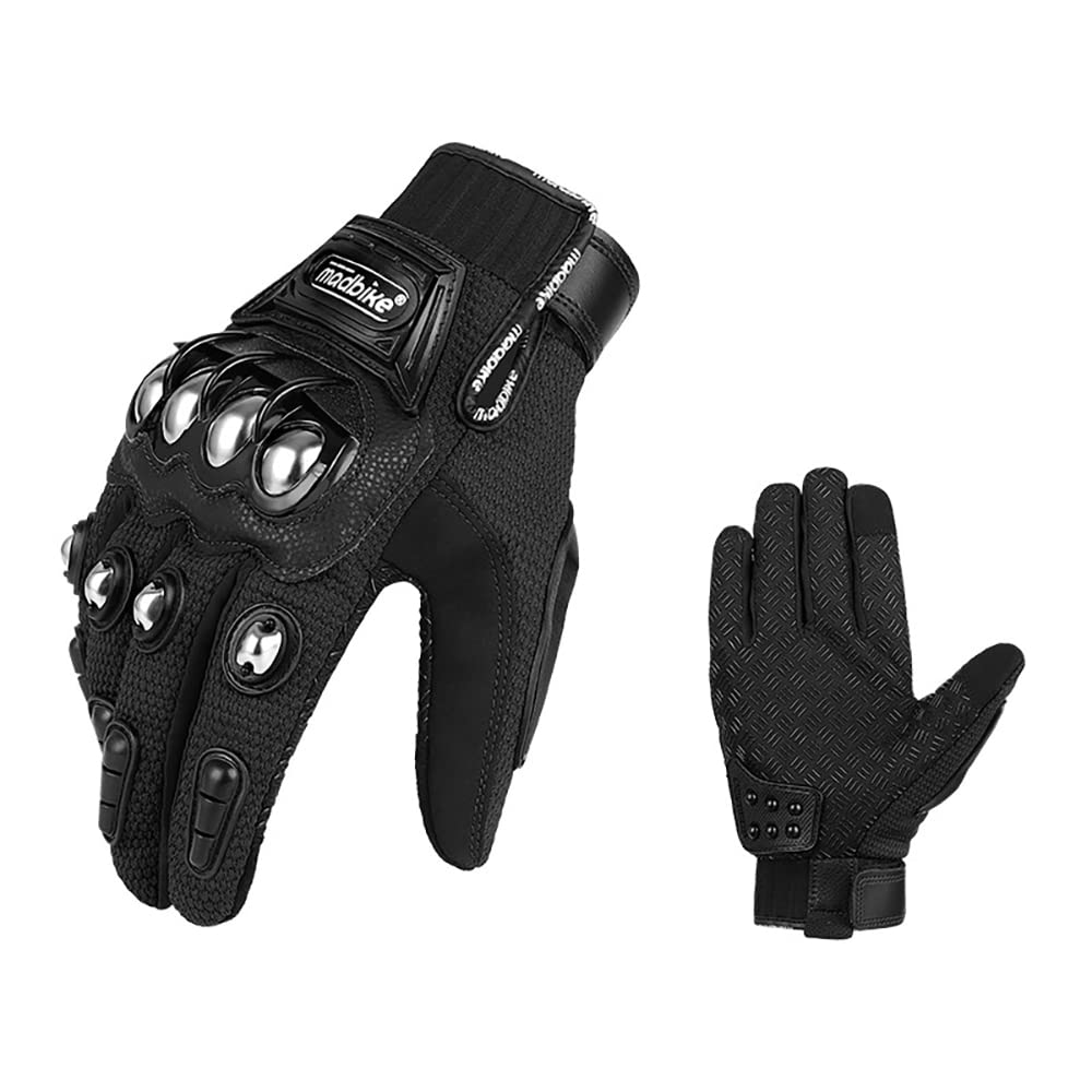 Motorcycle Gloves Air Flow Steel Knuckle Touchscreen Bmx Mx Atv Mtb Motocross Dirt Bike Racing Downhill Tactical Gloves (Black, Large)