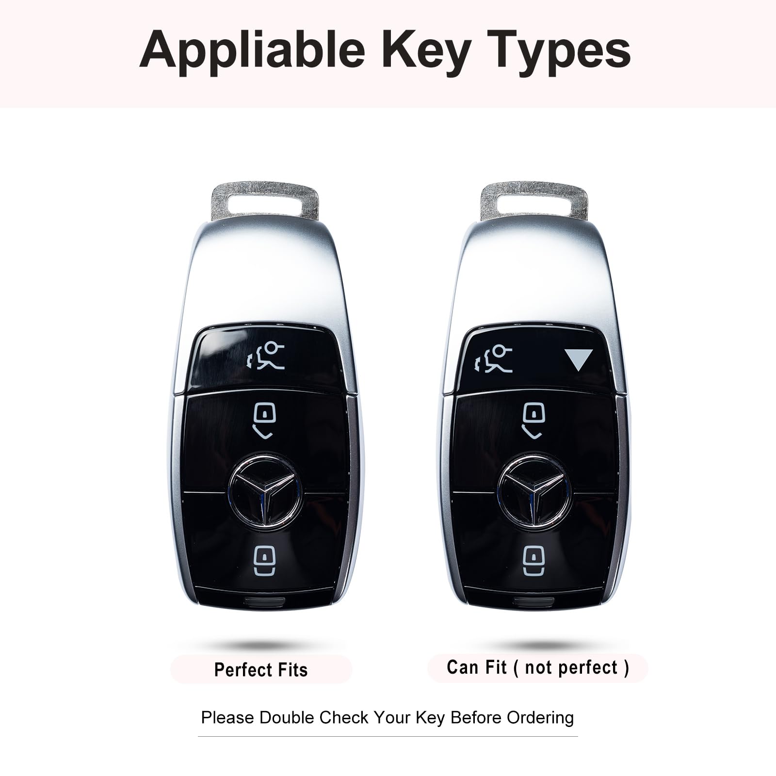 Ruabiban For Mercedes Benz Key Fob Cover With Keychain, Pink Genuine Leather Crystal Key Case Protection Shell Compatible With M